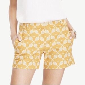 Ann Taylor Devin Fit Novelty Tennis Raquet Print Cotton Shorts Mustard Preppy